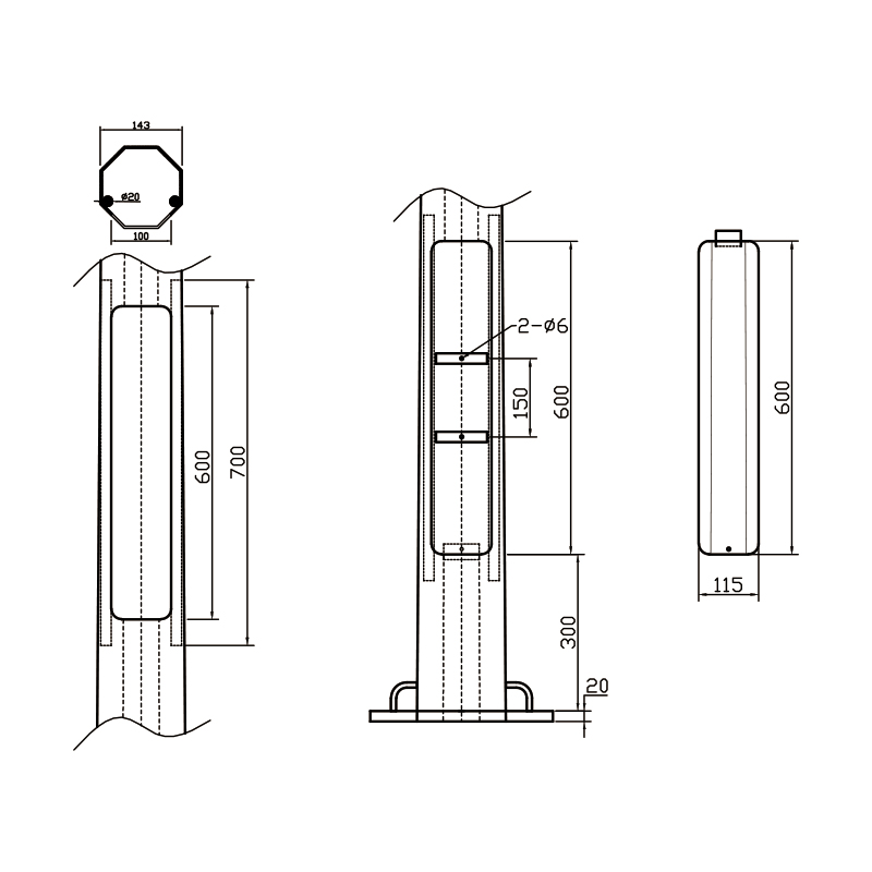 SLR-POL6-2: 6.0m Octagonal Hinged Light Pole | RhinoCo Technology